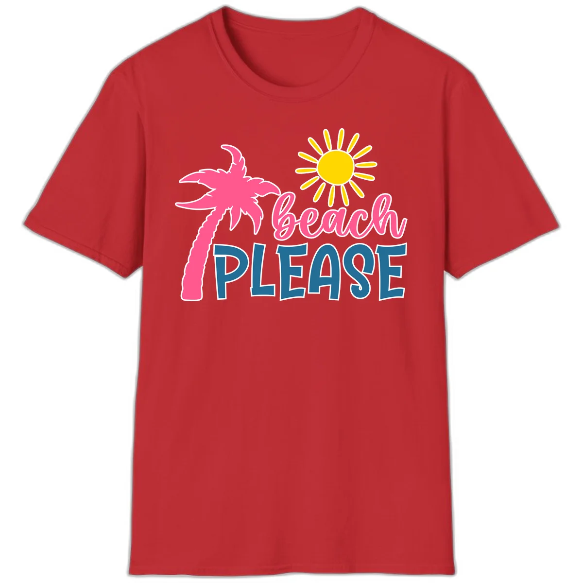 Beach Please Tropical Palm Sun T-Shirt in Red