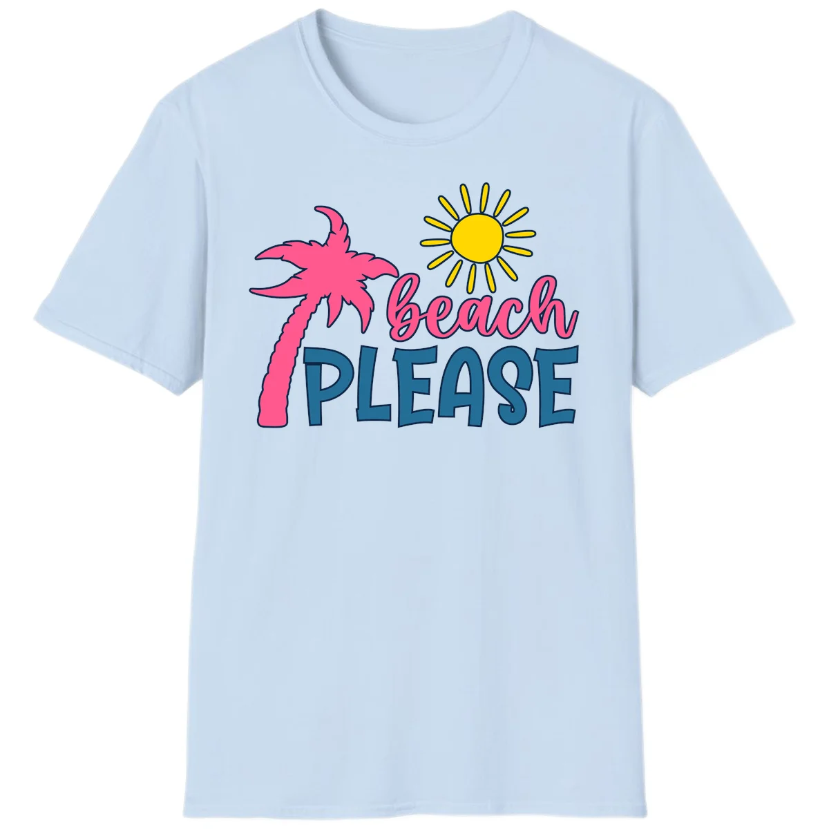 Beach Please Tropical Palm Sun T-Shirt in Light Blue