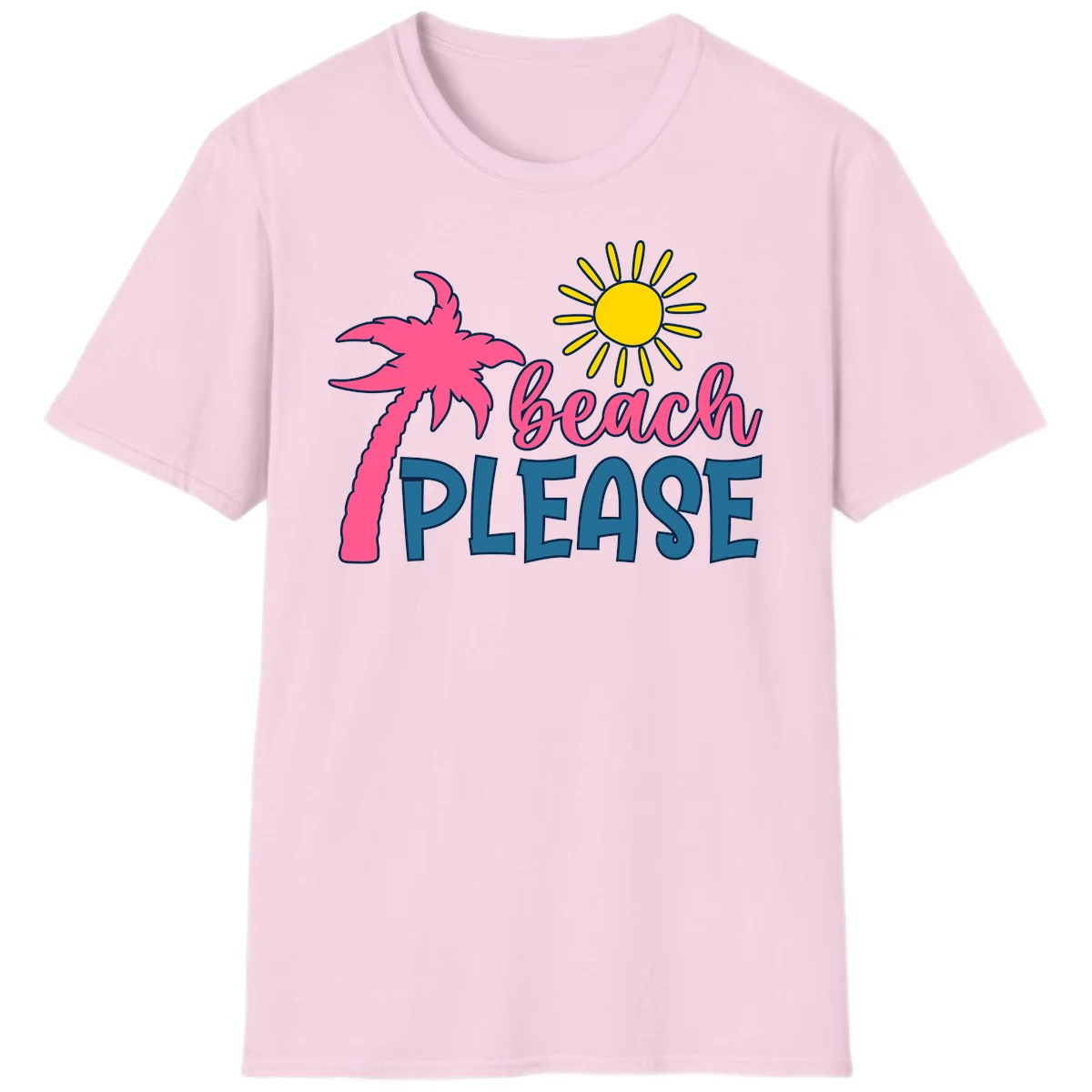 Beach Please Tropical Palm Sun T-Shirt in Light Pink