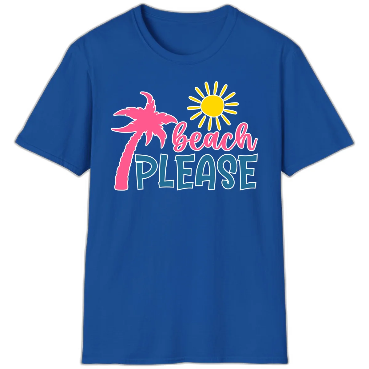 Beach Please Tropical Palm Sun T-Shirt in Royal