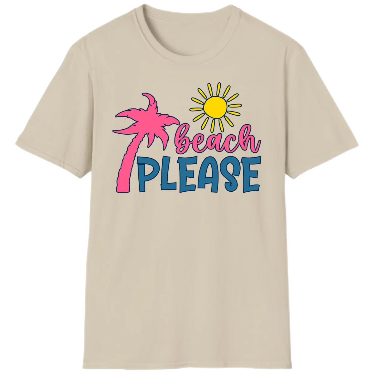 Beach Please Tropical Palm Sun T-Shirt in Sand