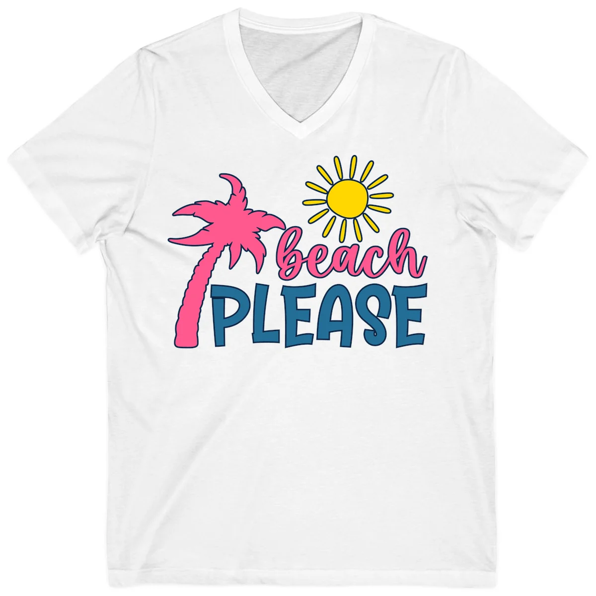 Beach Please Palm Sun V-Neck T-Shirt in White