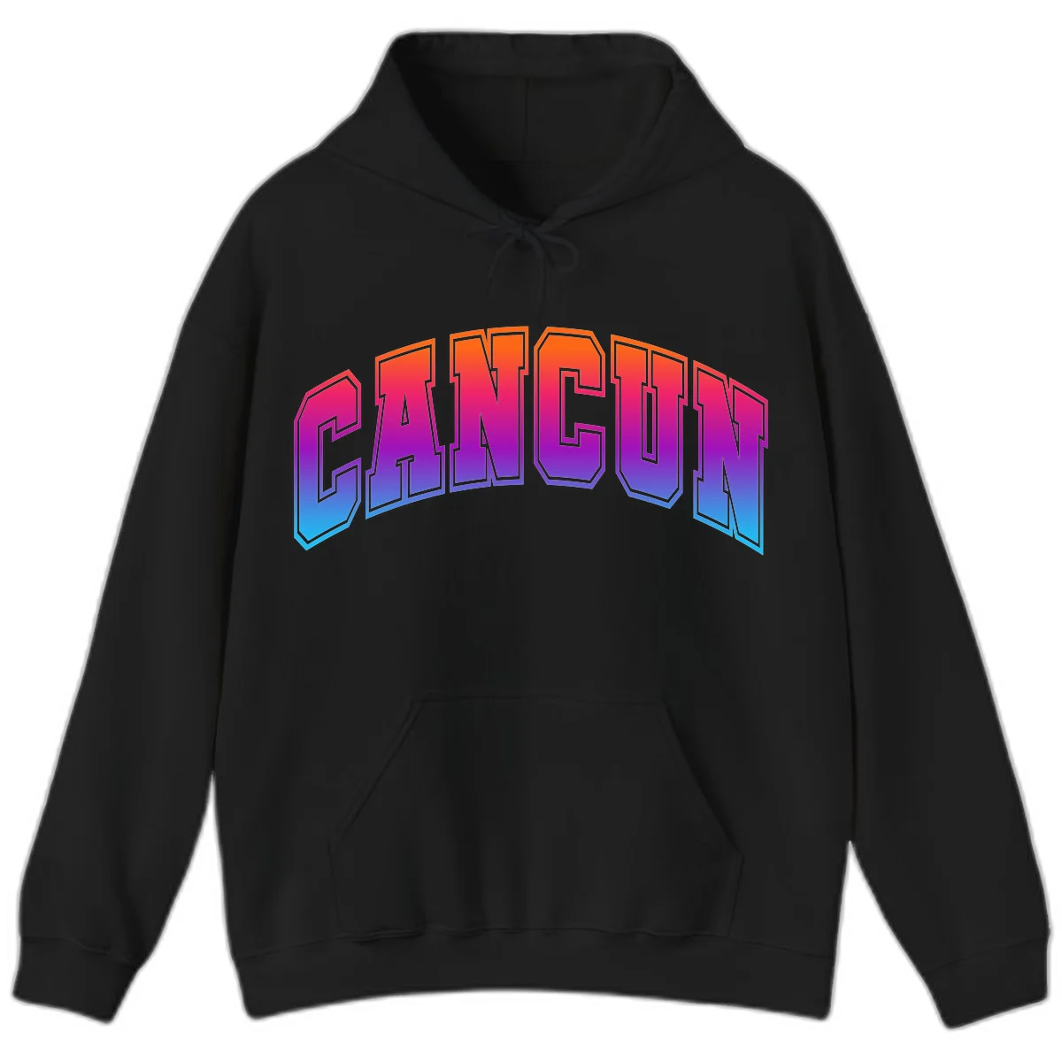 Neon Cruise Retro Vibes Hooded Sweatshirt in Black