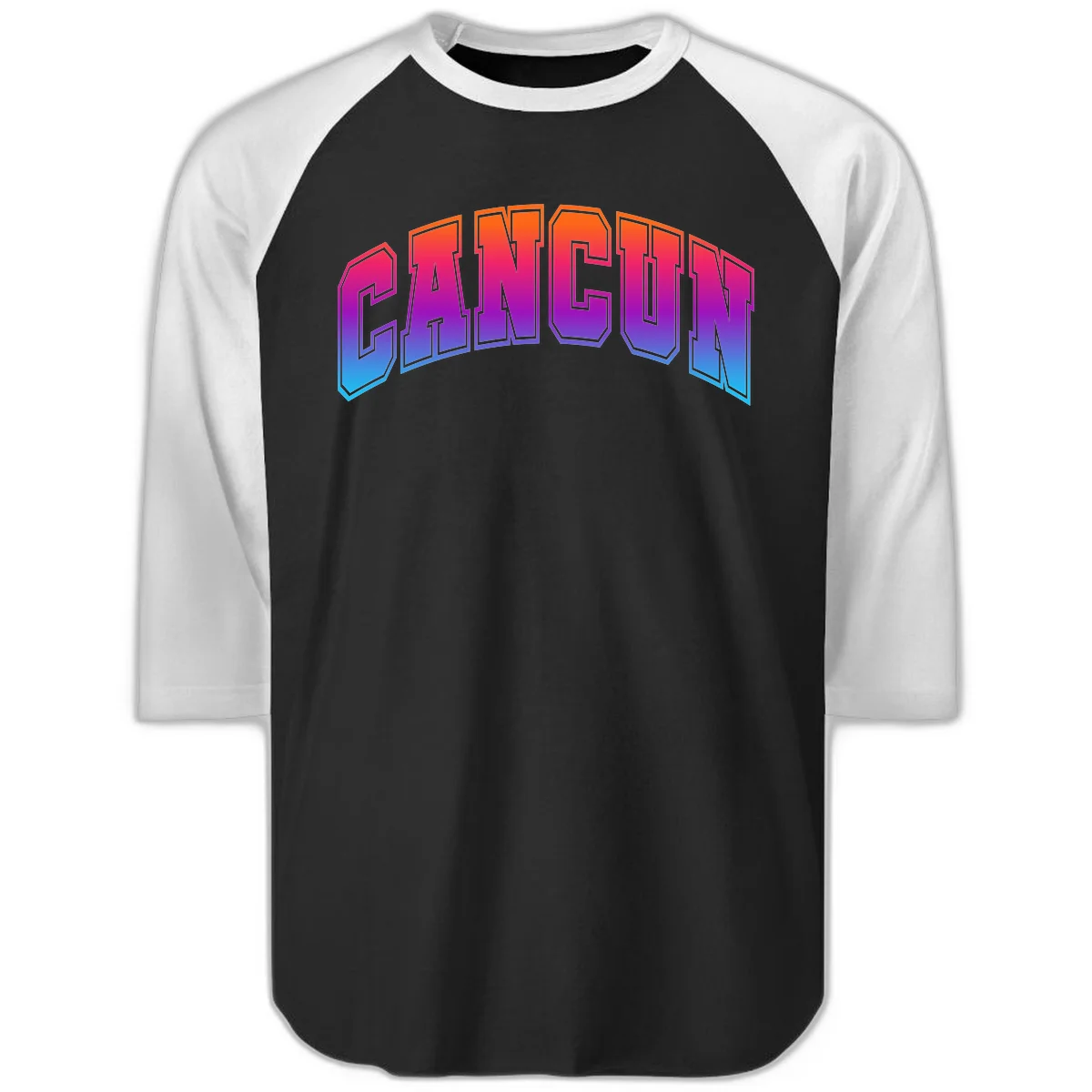 Neon Cruise Retro Vibes 3/4 Sleeve Raglan in Black White