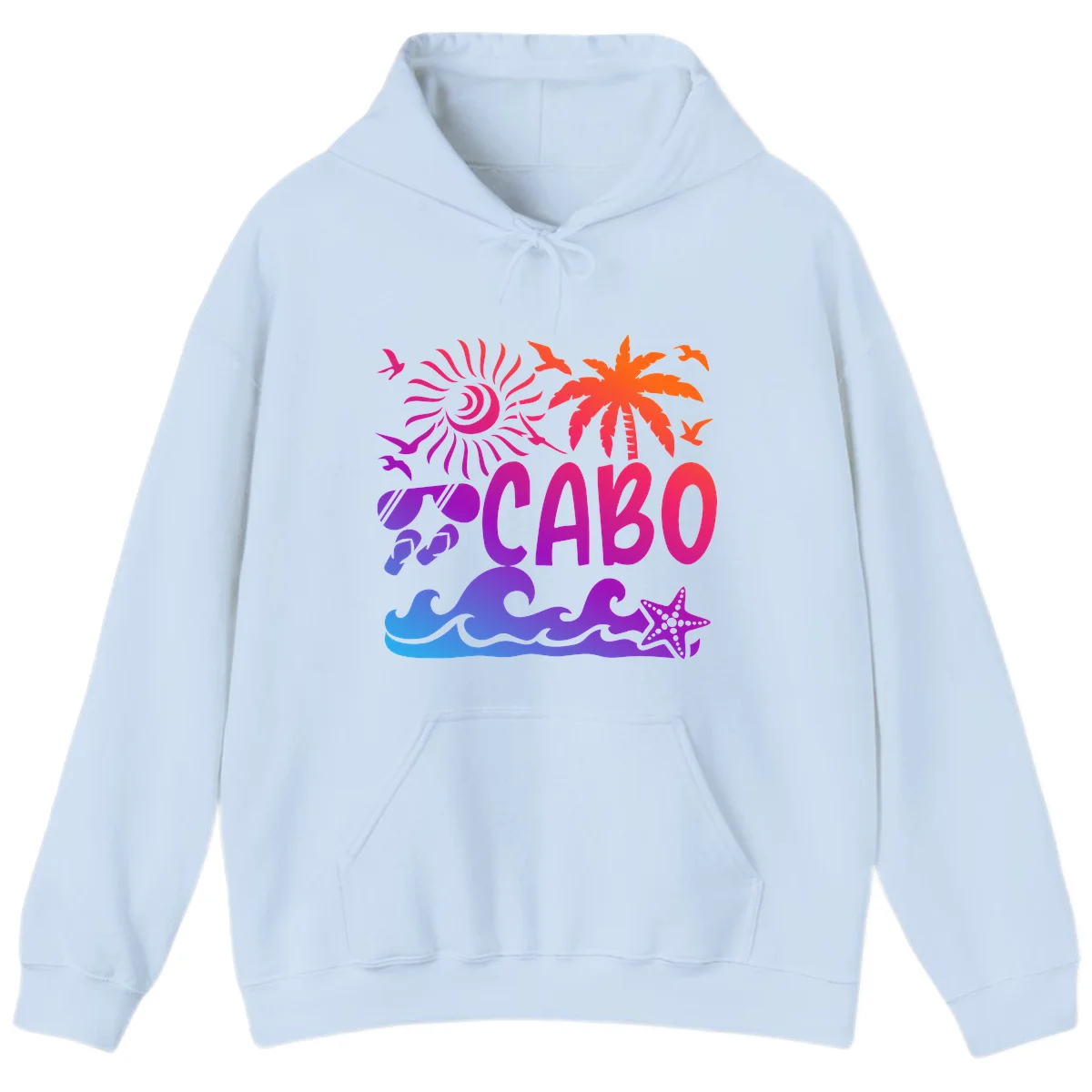 Cabo Tropical Paradise Vibes Hoodie in Light Blue