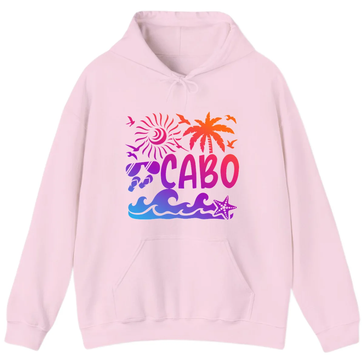 Cabo Tropical Paradise Vibes Hoodie in Light Pink