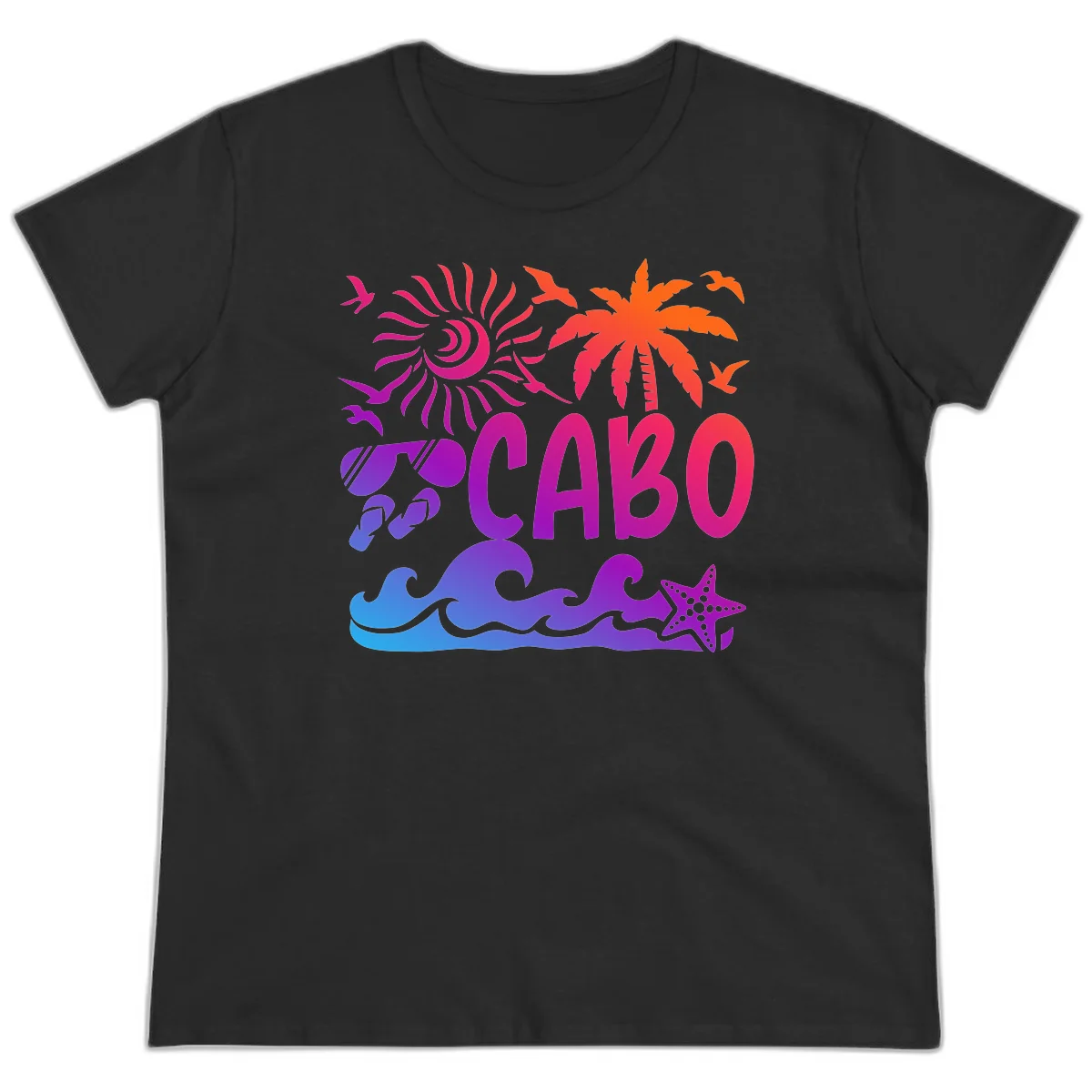 Cabo Tropical Paradise Vibes Ladies Tee in Black