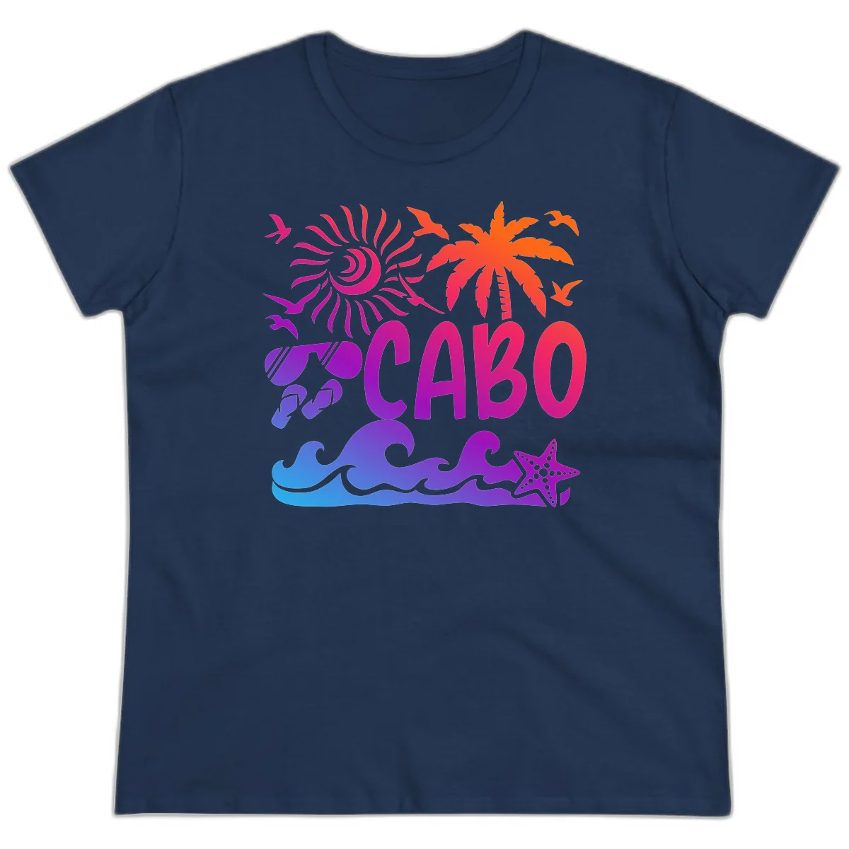 Cabo Tropical Paradise Vibes Ladies Tee in Navy