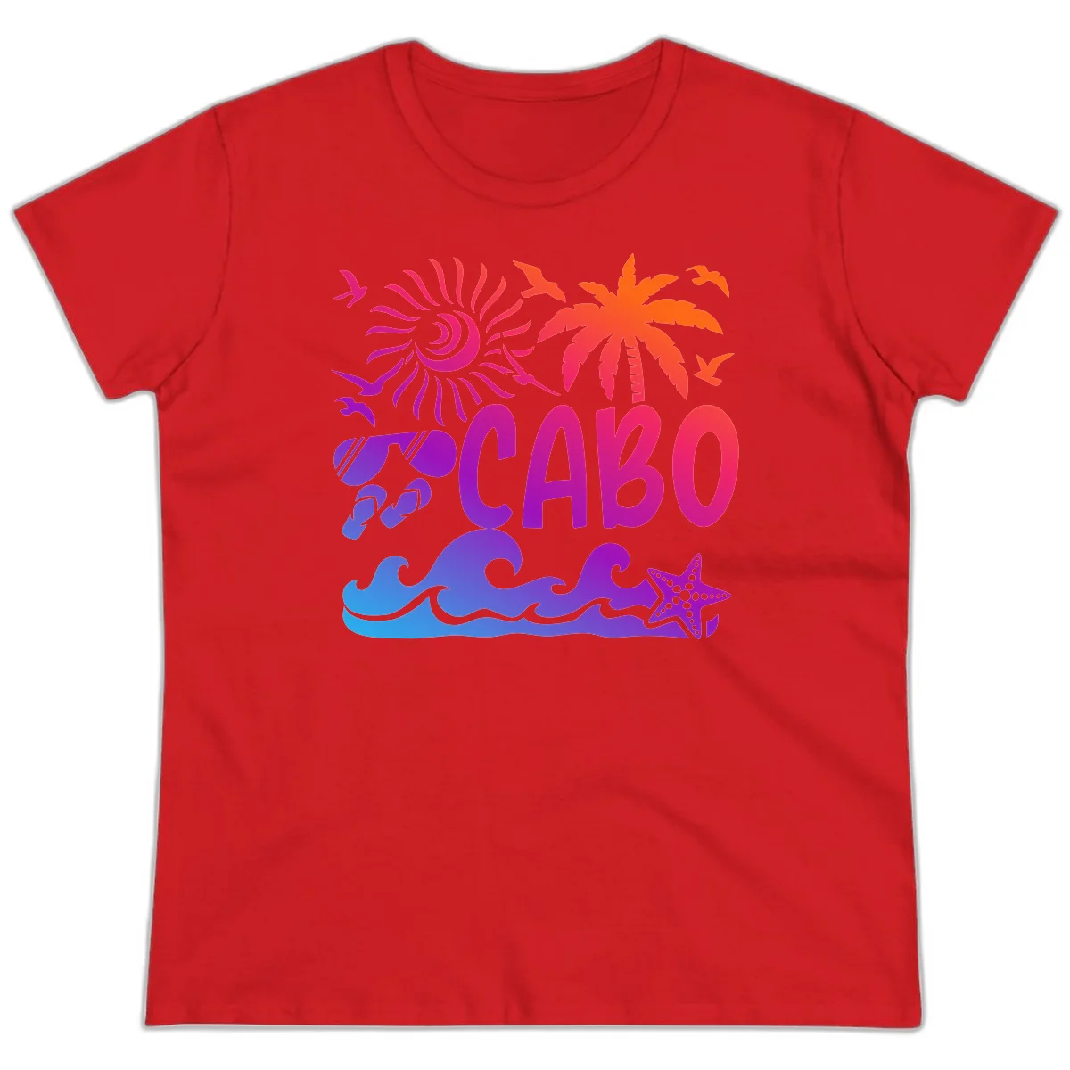 Cabo Tropical Paradise Vibes Ladies Tee in Red