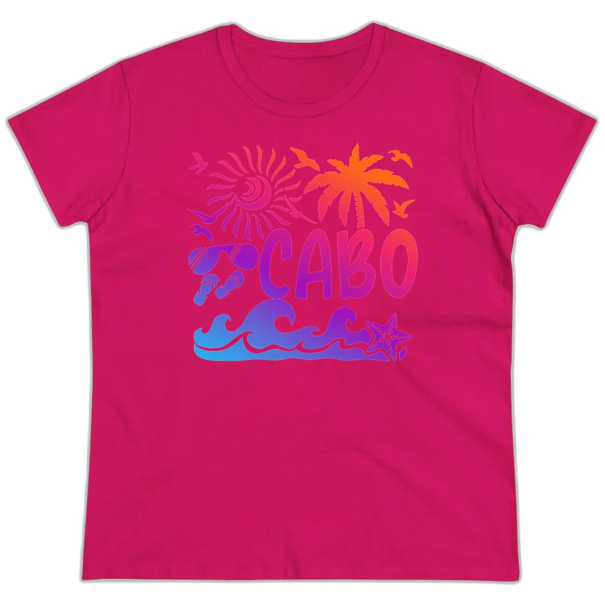 Cabo Tropical Paradise Vibes Ladies Tee in Heliconia