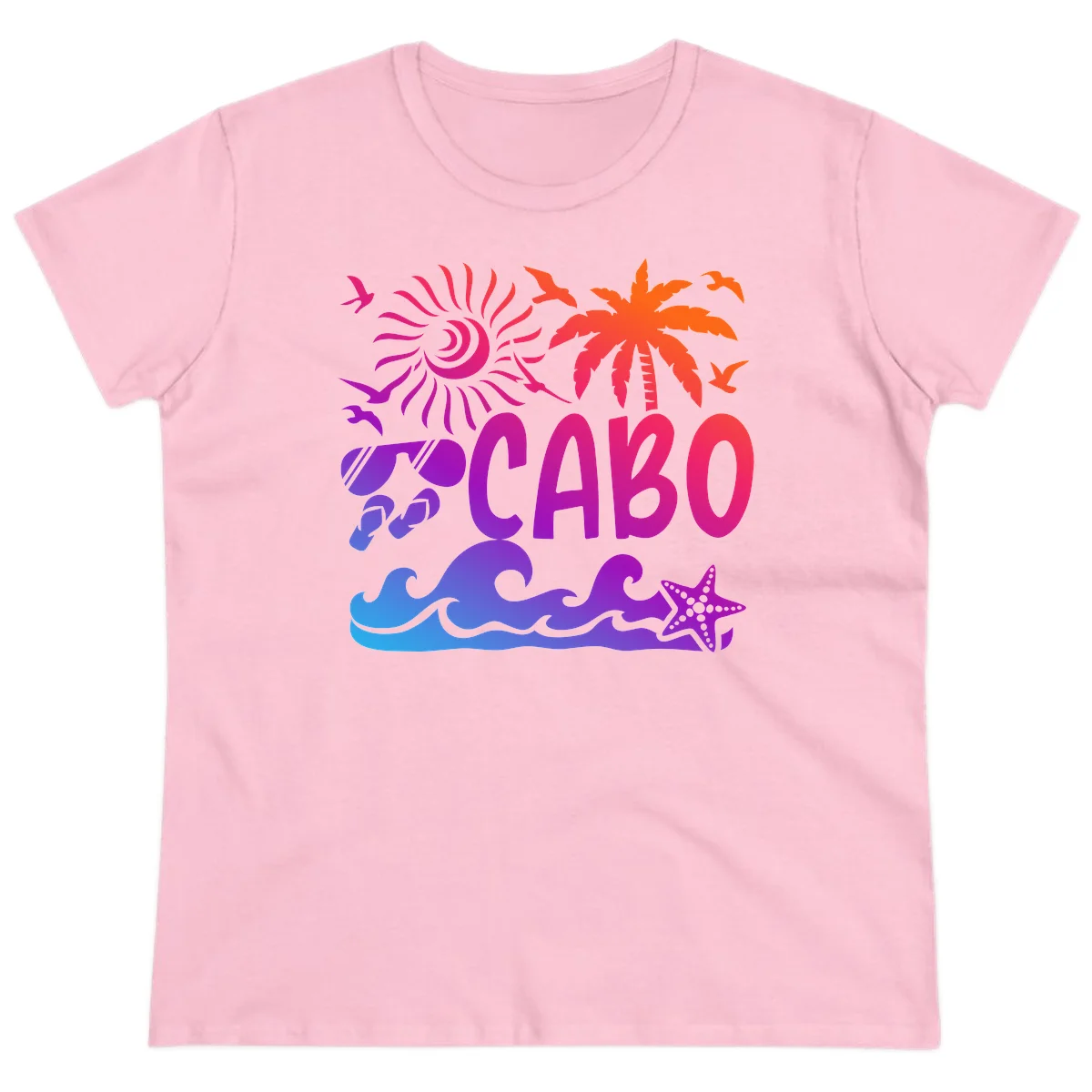 Cabo Tropical Paradise Vibes Ladies Tee in Light Pink