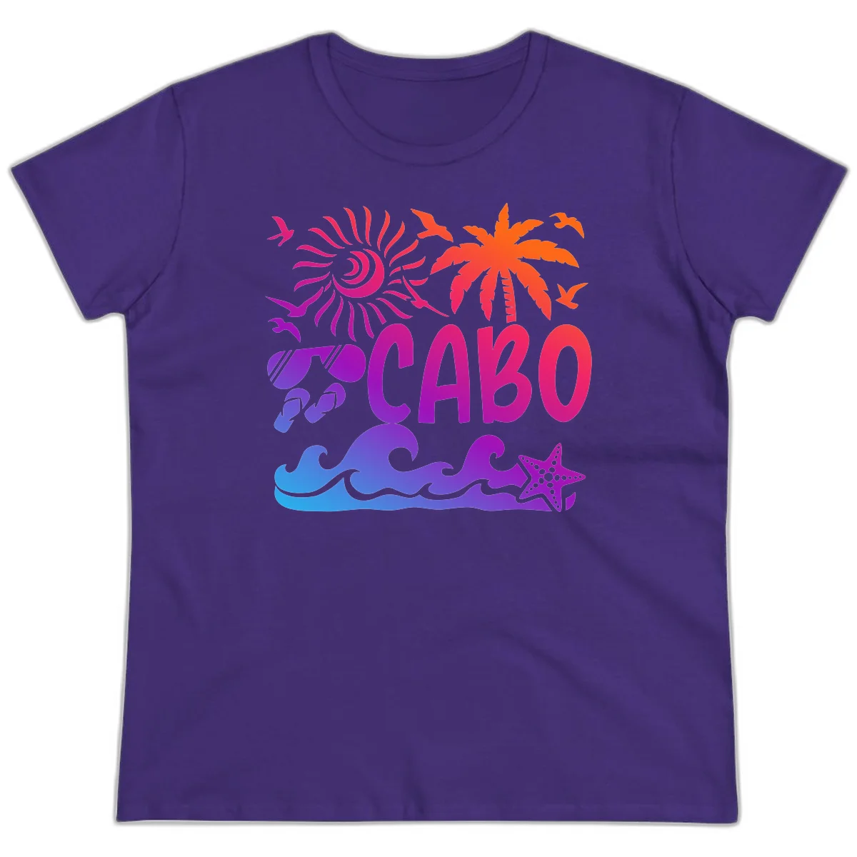 Cabo Tropical Paradise Vibes Ladies Tee in Purple