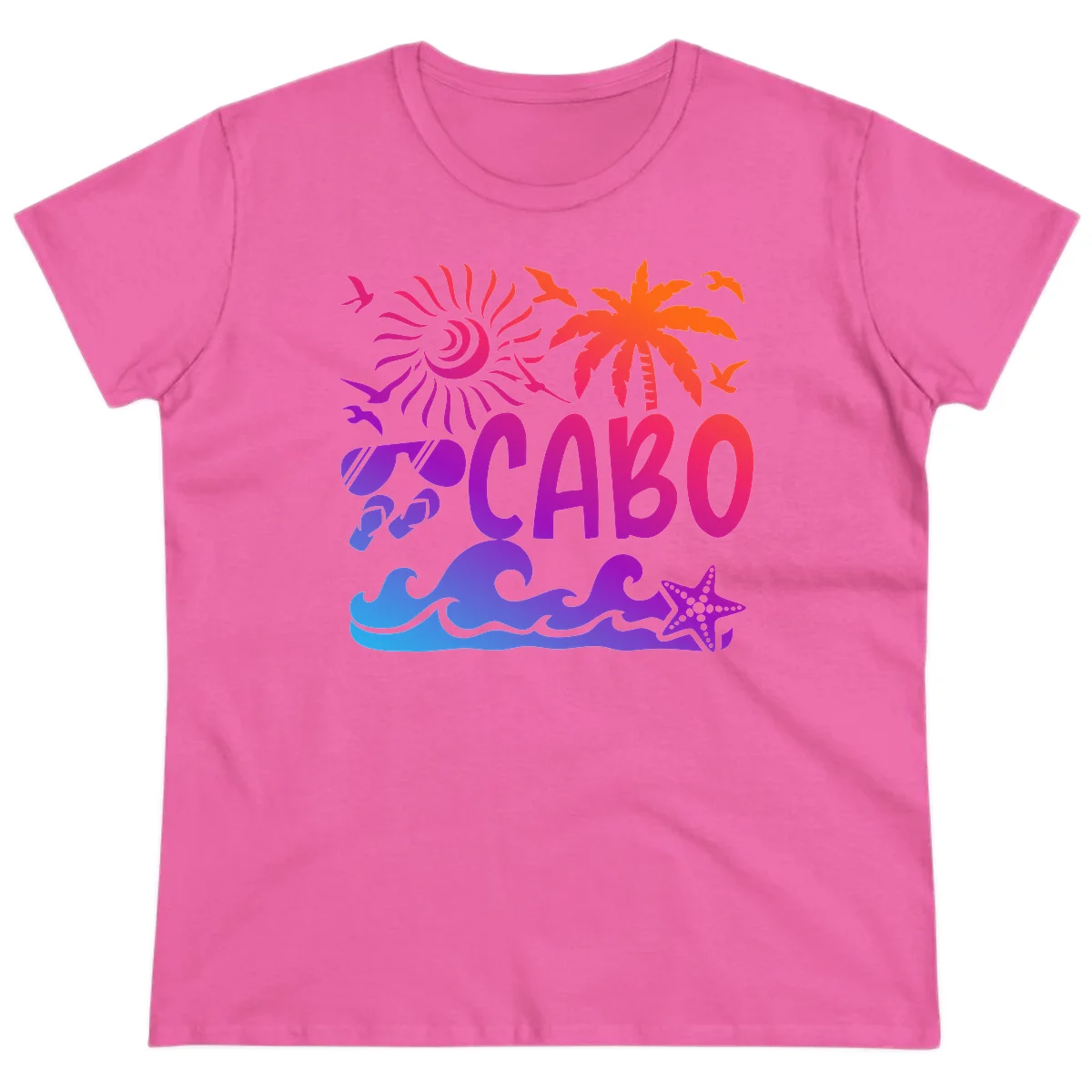 Cabo Tropical Paradise Vibes Ladies Tee in Azalea