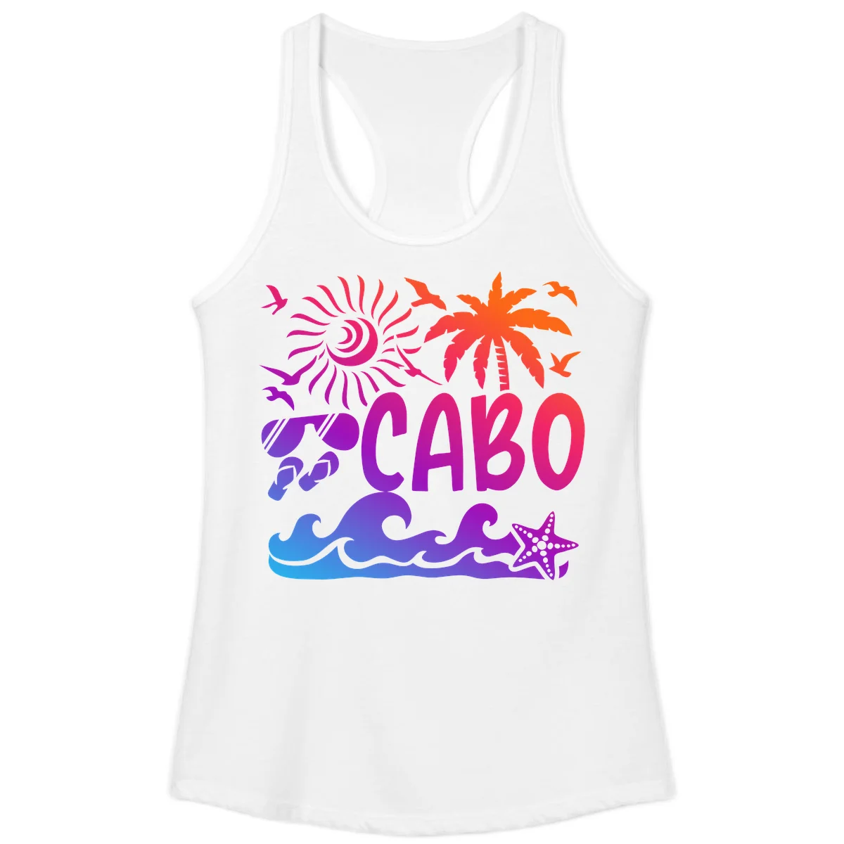 Cabo Tropical Paradise Vibes Ladies Tank in White