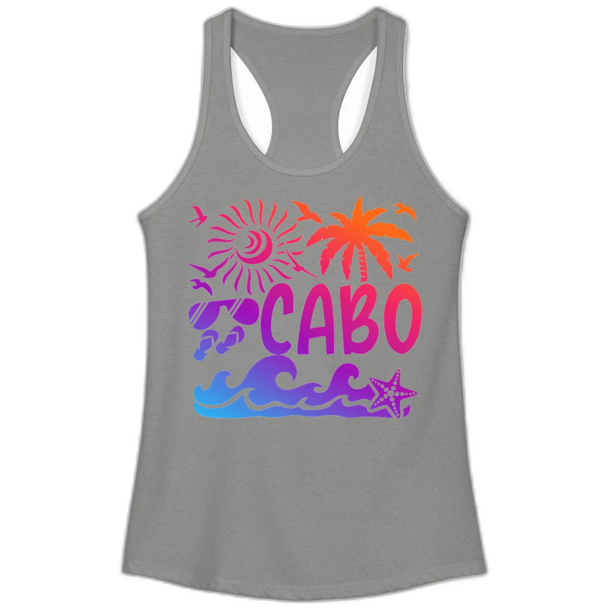 Cabo Tropical Paradise Vibes Ladies Tank in Heather Grey