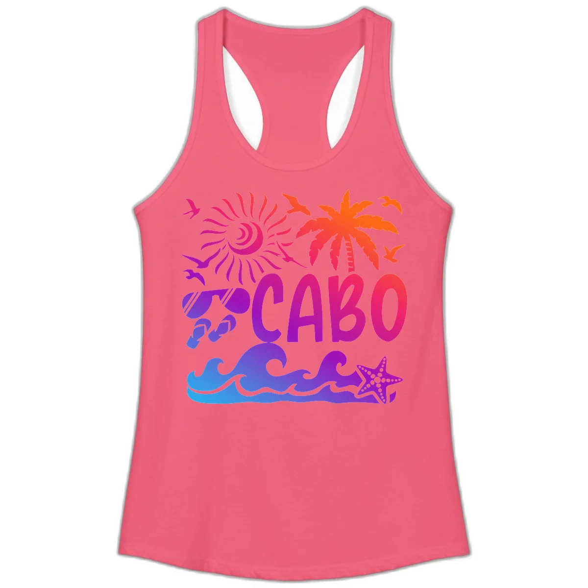 Cabo Tropical Paradise Vibes Ladies Tank in Hot Pink
