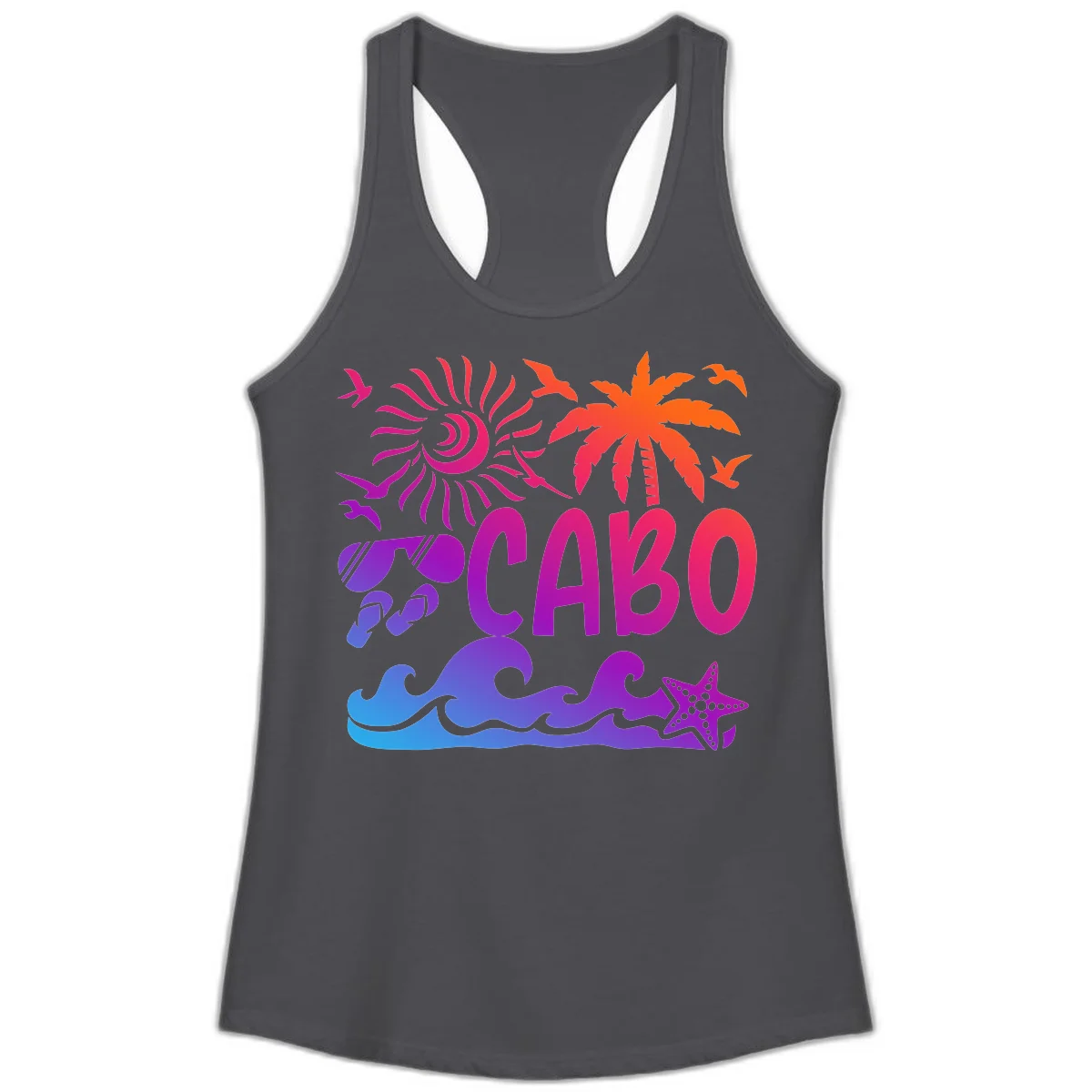 Cabo Tropical Paradise Vibes Ladies Tank in Solid Dark Gray