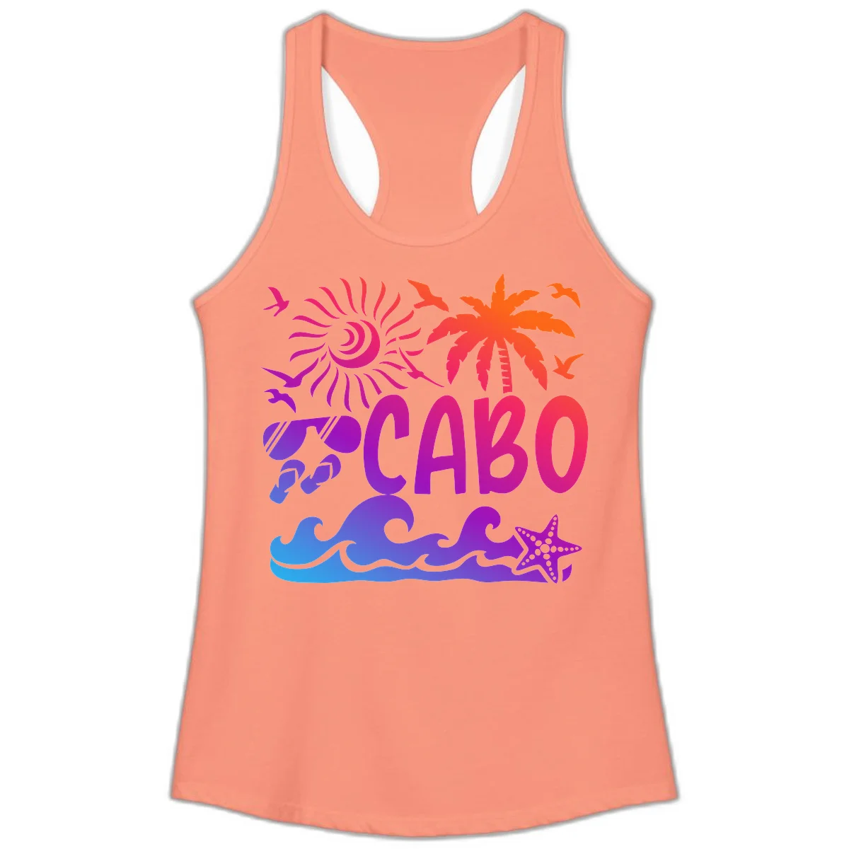 Cabo Tropical Paradise Vibes Ladies Tank in Solid Light Orange