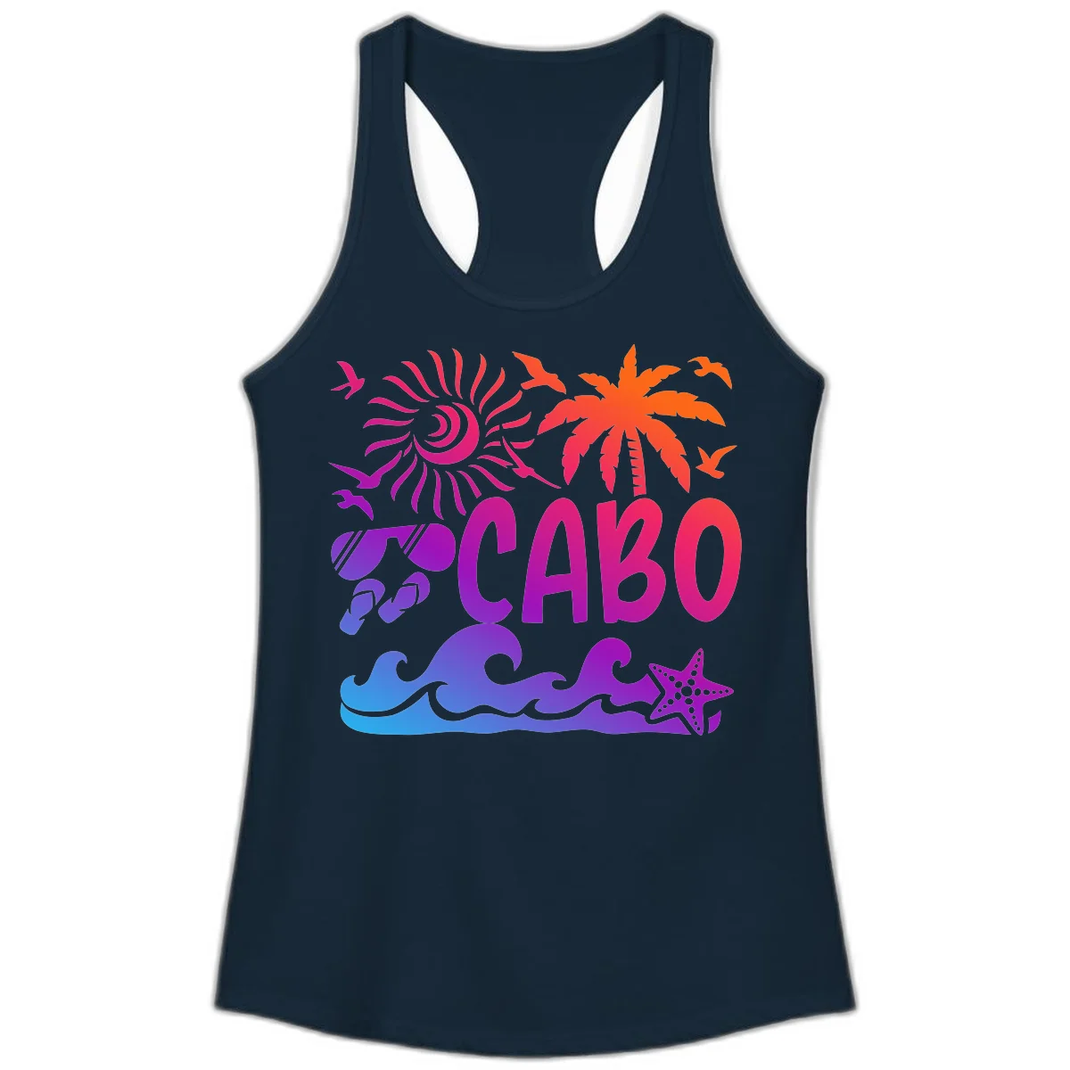 Cabo Tropical Paradise Vibes Ladies Tank in Solid Midnight Navy