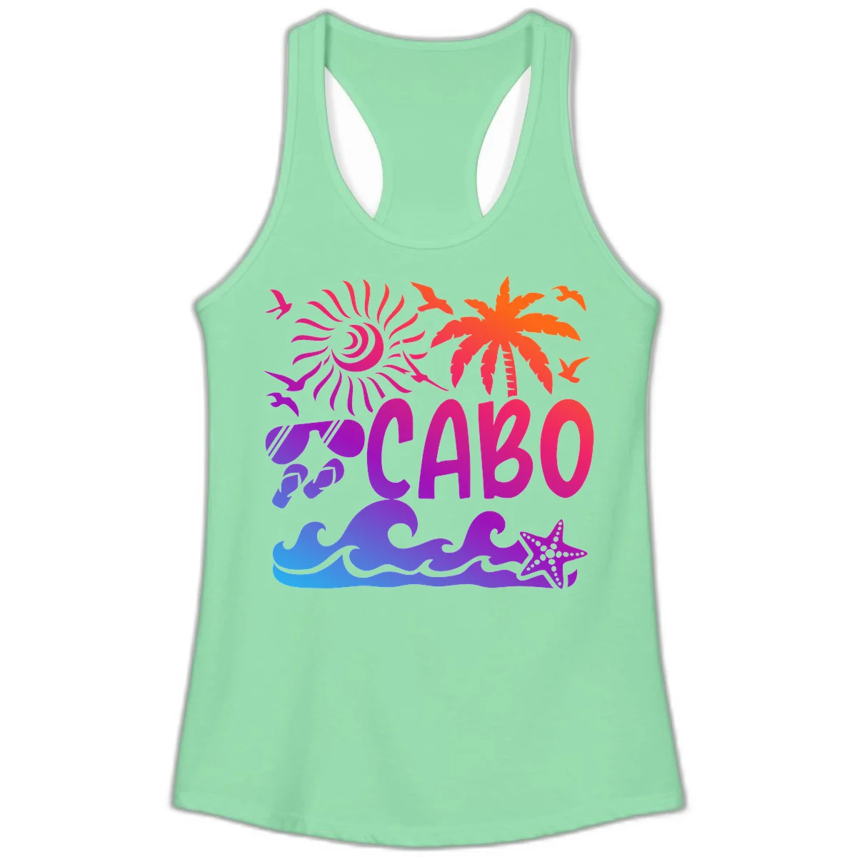 Cabo Tropical Paradise Vibes Ladies Tank in Solid Mint