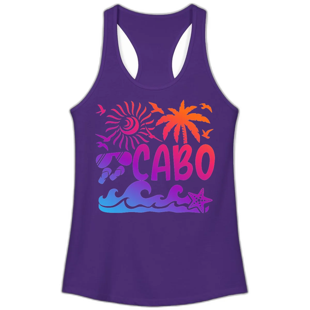 Cabo Tropical Paradise Vibes Ladies Tank in Solid Purple Rush
