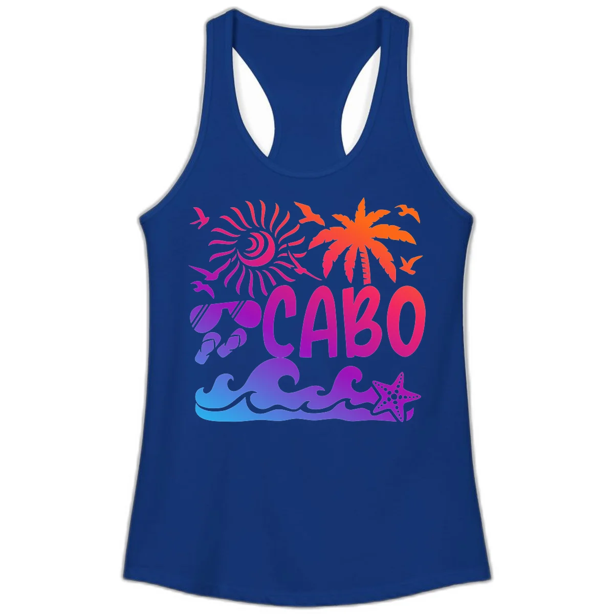 Cabo Tropical Paradise Vibes Ladies Tank in Solid Royal