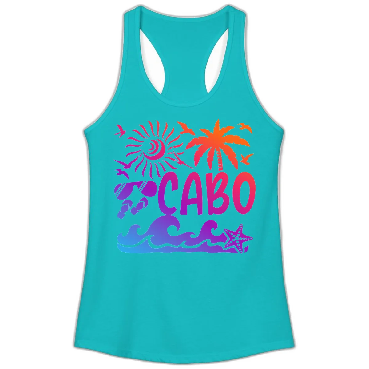 Cabo Tropical Paradise Vibes Ladies Tank in Tahiti Blue