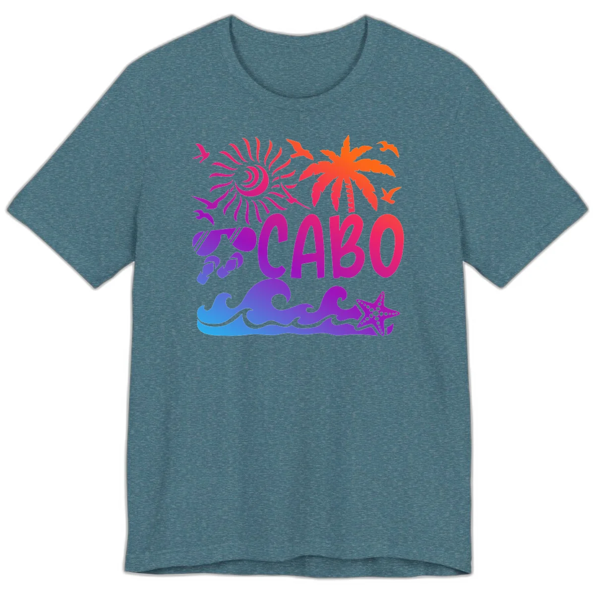 Cabo Tropical Paradise Vibes Premium T-Shirt in Heather Deep Teal