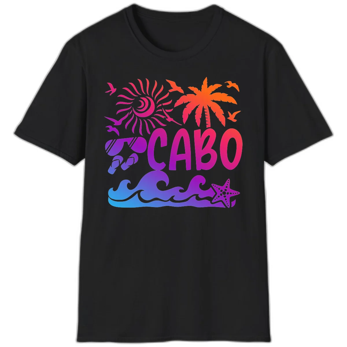 Cabo Tropical Paradise Vibes T-Shirt in Black