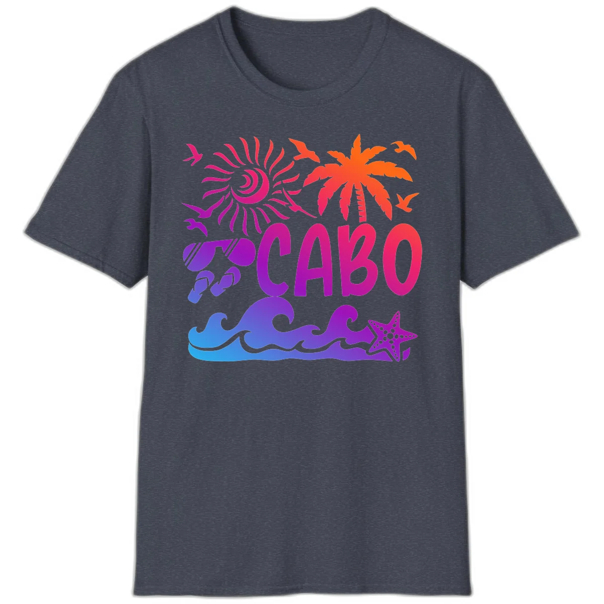 Cabo Tropical Paradise Vibes T-Shirt in Heather Navy