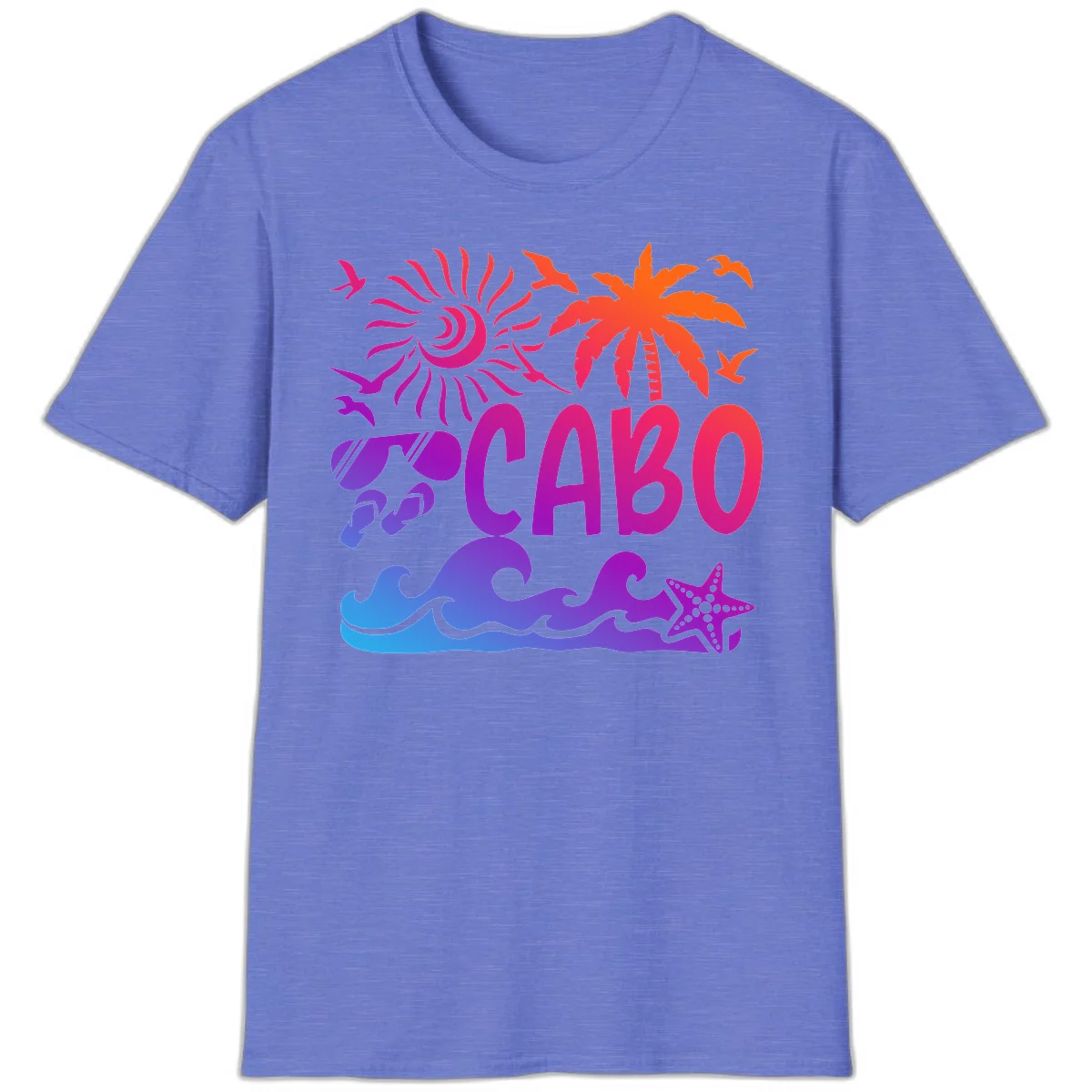 Cabo Tropical Paradise Vibes T-Shirt in Heather Royal