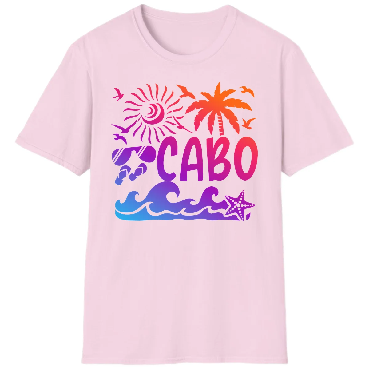 Cabo Tropical Paradise Vibes T-Shirt in Light Pink