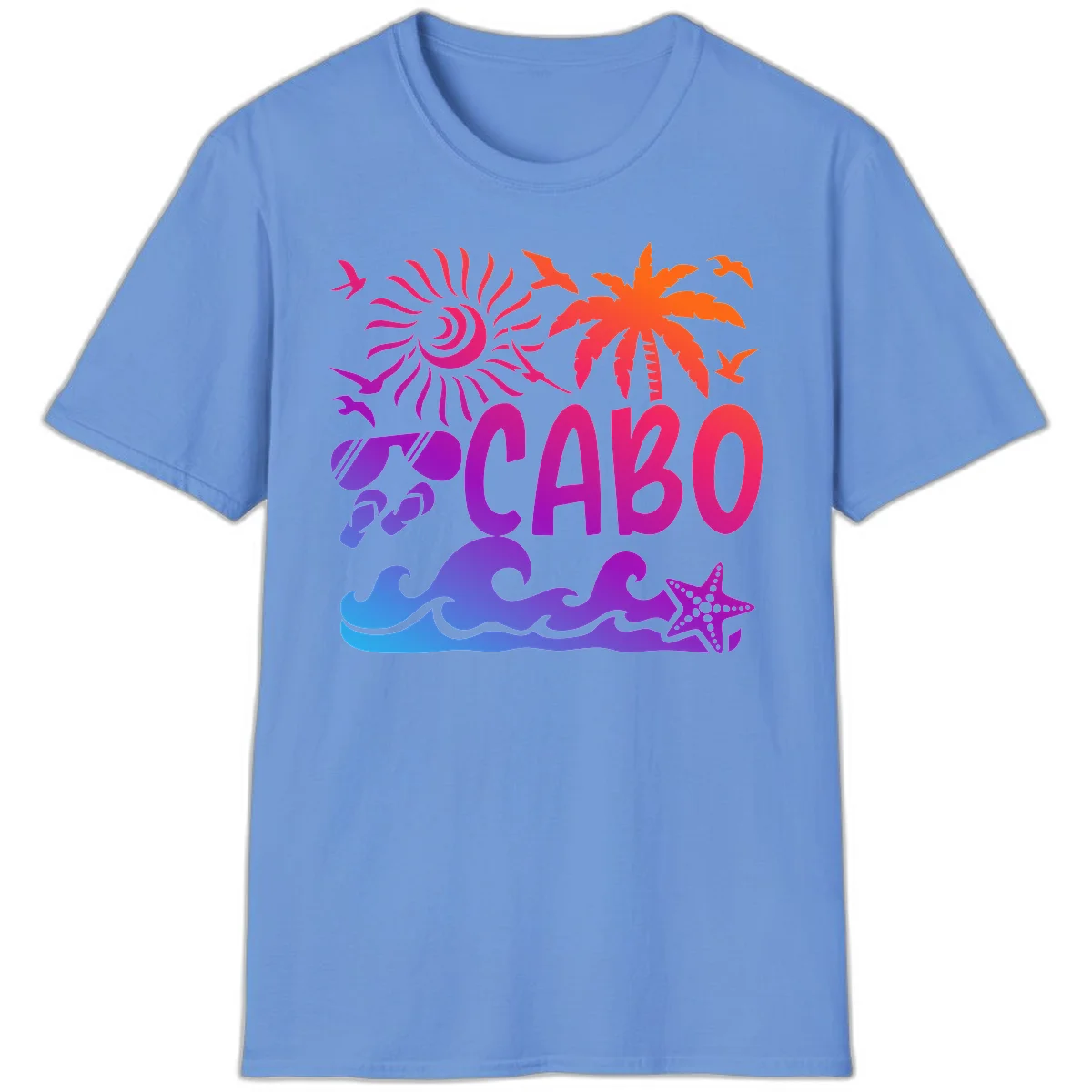 Cabo Tropical Paradise Vibes T-Shirt in Carolina Blue
