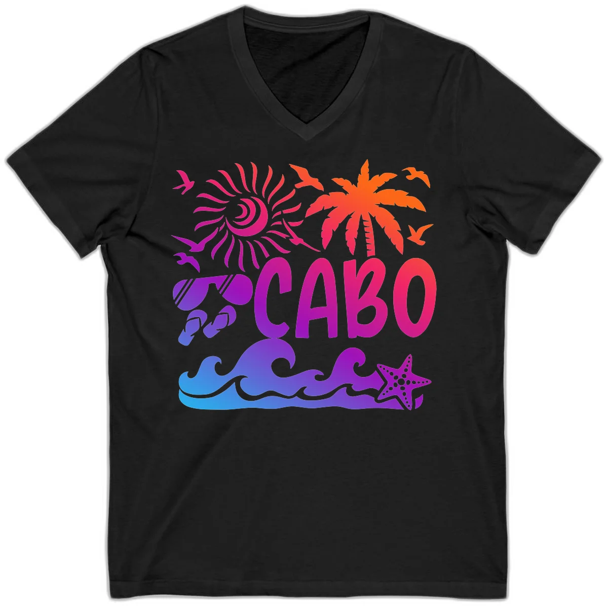 Cabo Tropical Paradise Vibes V-Neck in Black