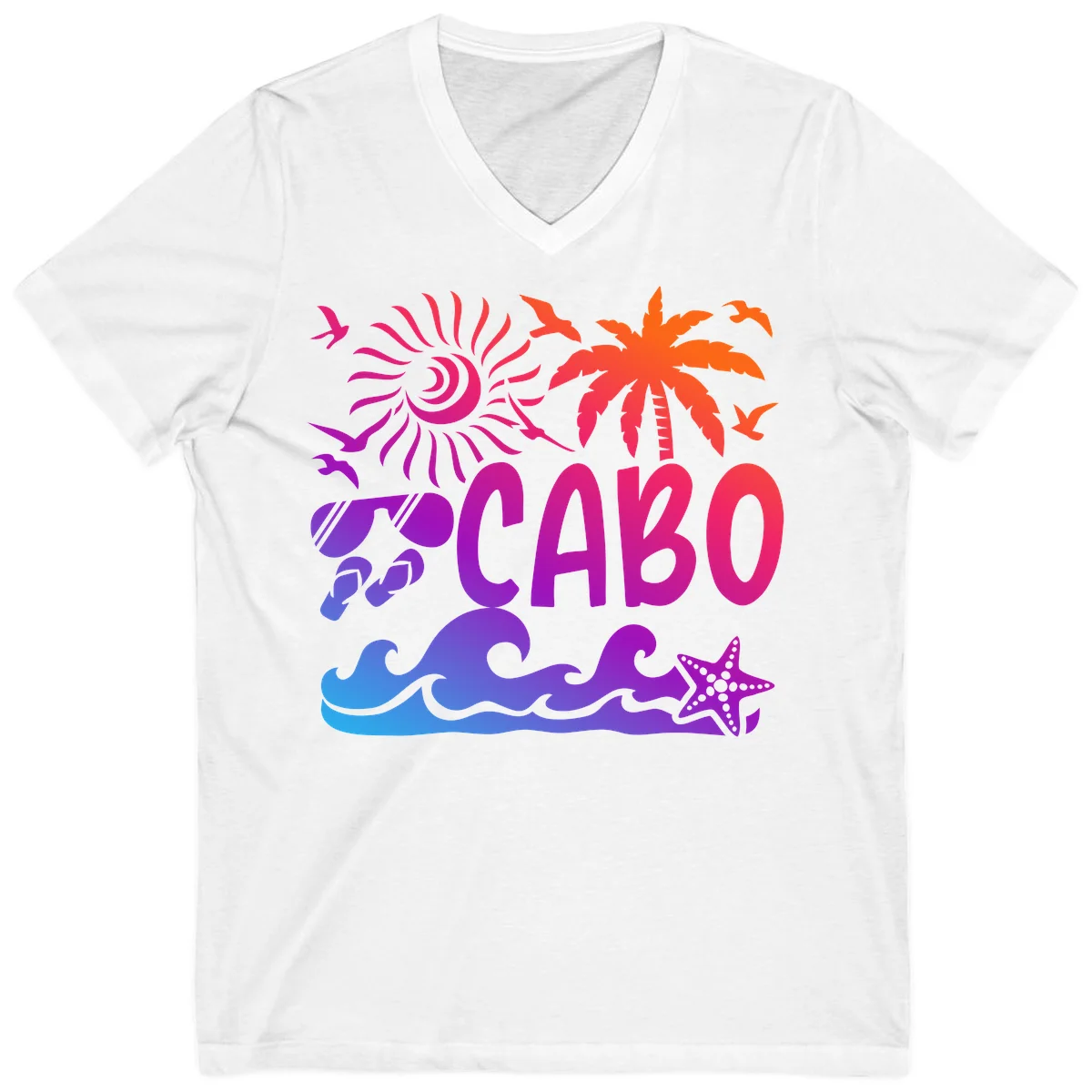 Cabo Tropical Paradise Vibes V-Neck in White