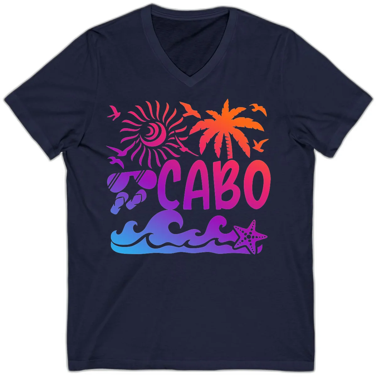 Cabo Tropical Paradise Vibes V-Neck in Navy