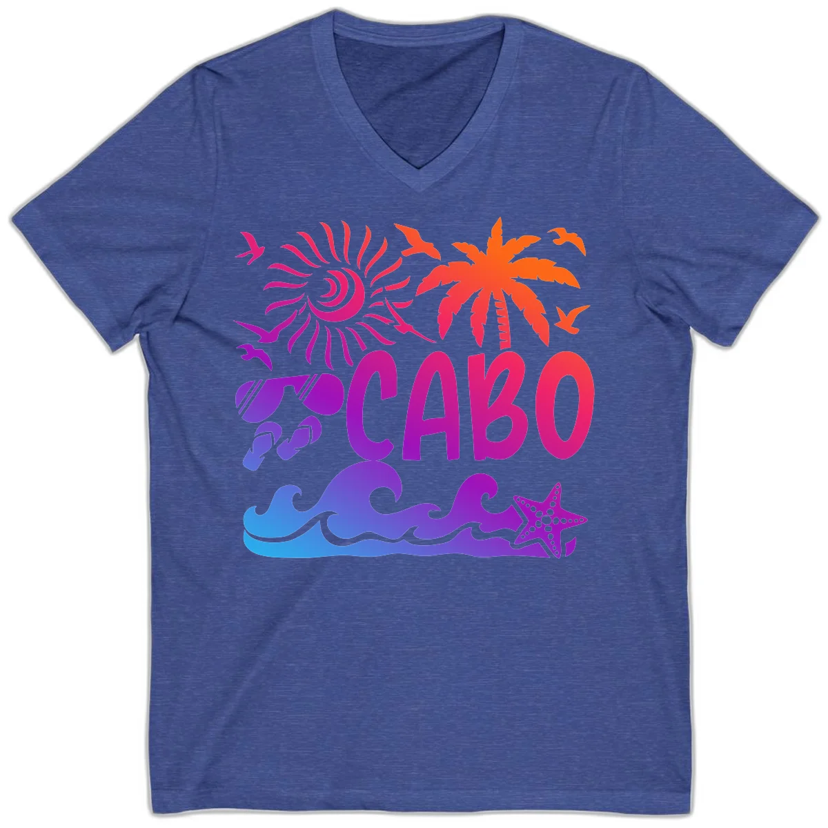 Cabo Tropical Paradise Vibes V-Neck in Heather True Royal