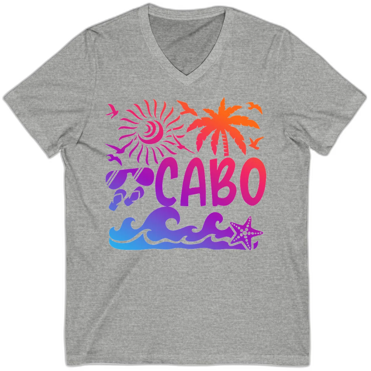 Cabo Tropical Paradise Vibes V-Neck in Athletic Heather