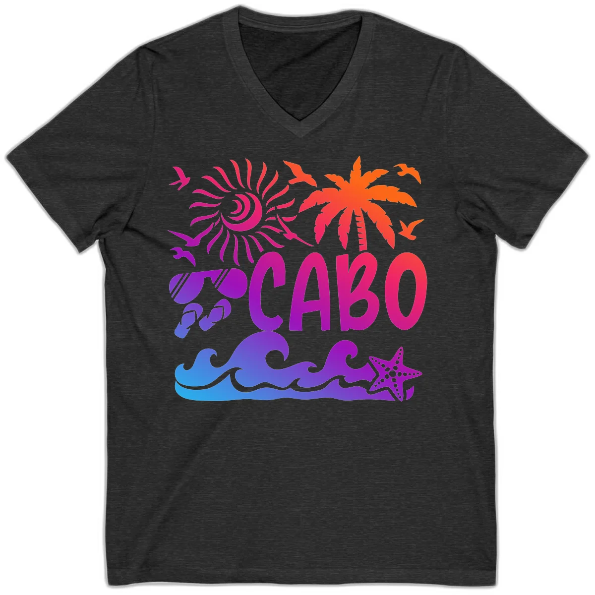 Cabo Tropical Paradise Vibes V-Neck in Dark Grey Heather