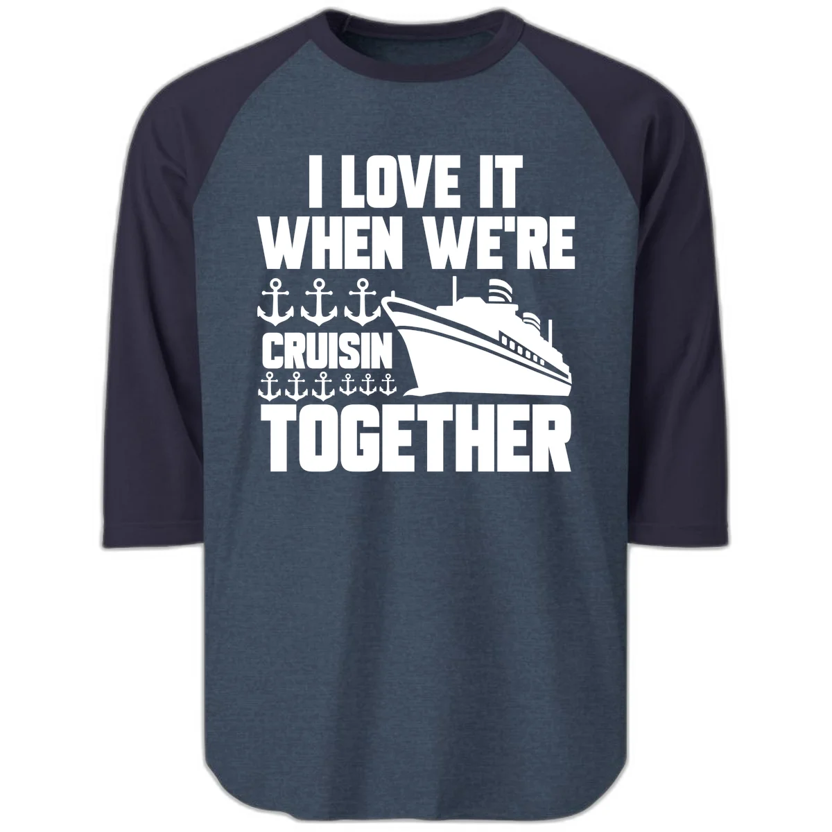 Cruisin' Anchors Together Raglan 3/4 in Heather Denim Navy