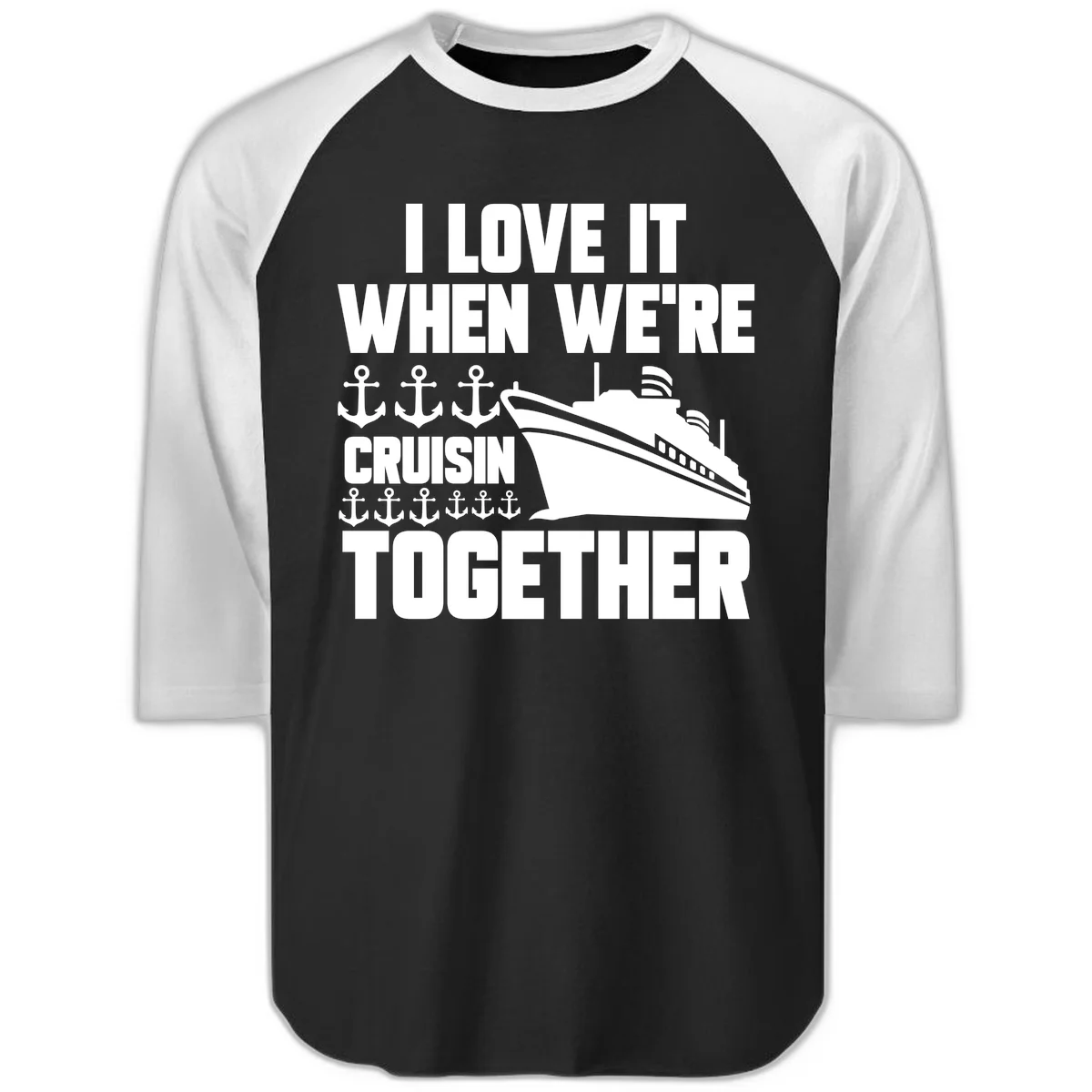 Cruisin' Anchors Together Raglan 3/4 in Black White