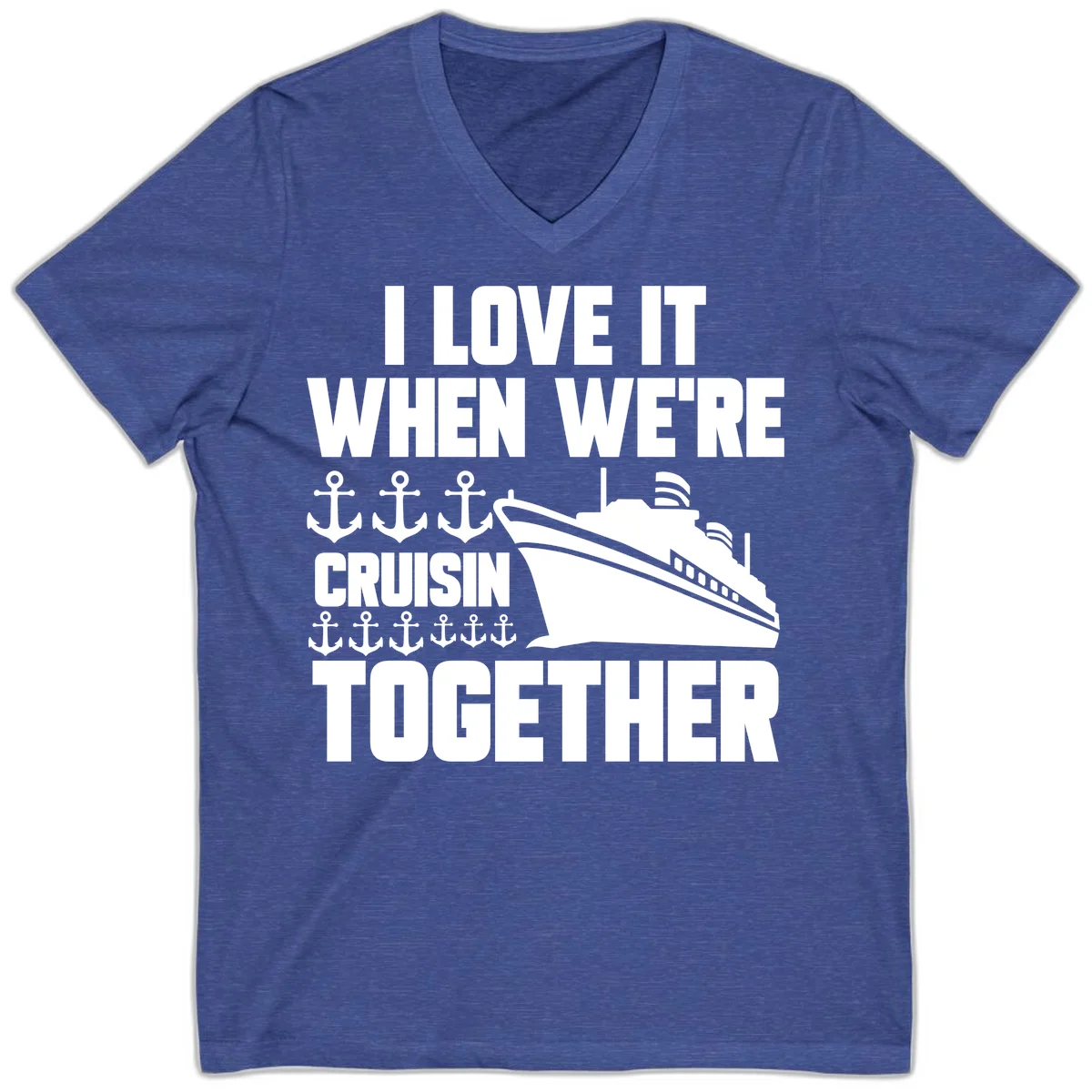 Cruisin' Anchors Together V-Neck in Heather True Royal