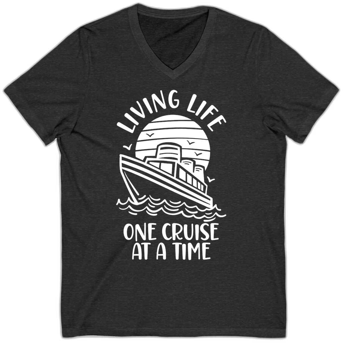 Living Life One Cruise At A Time V-Neck in Dark Grey Heather