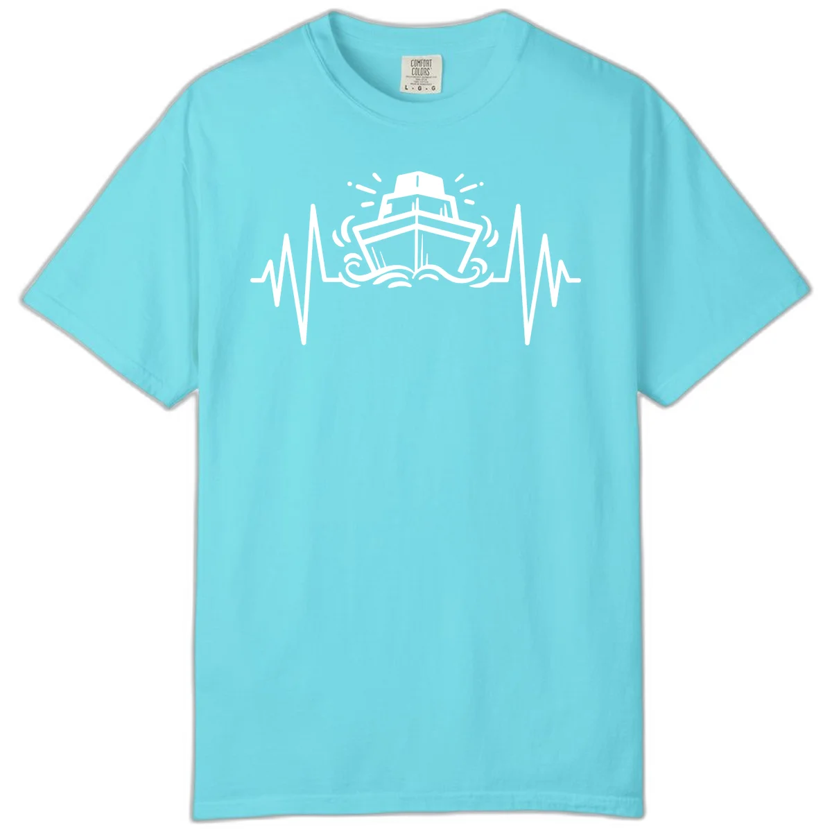 Cruise Ship Heartbeat Comfort Color T-Shirt in Lagoon Blue