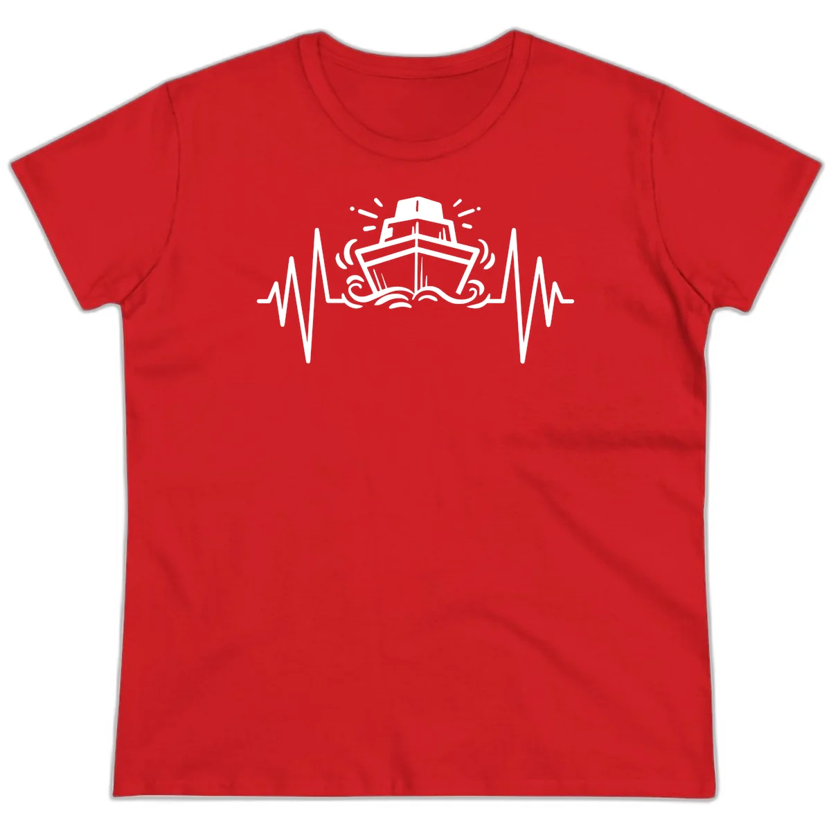 Cruise Ship Heartbeat Ladies Fit T-Shirt in Red