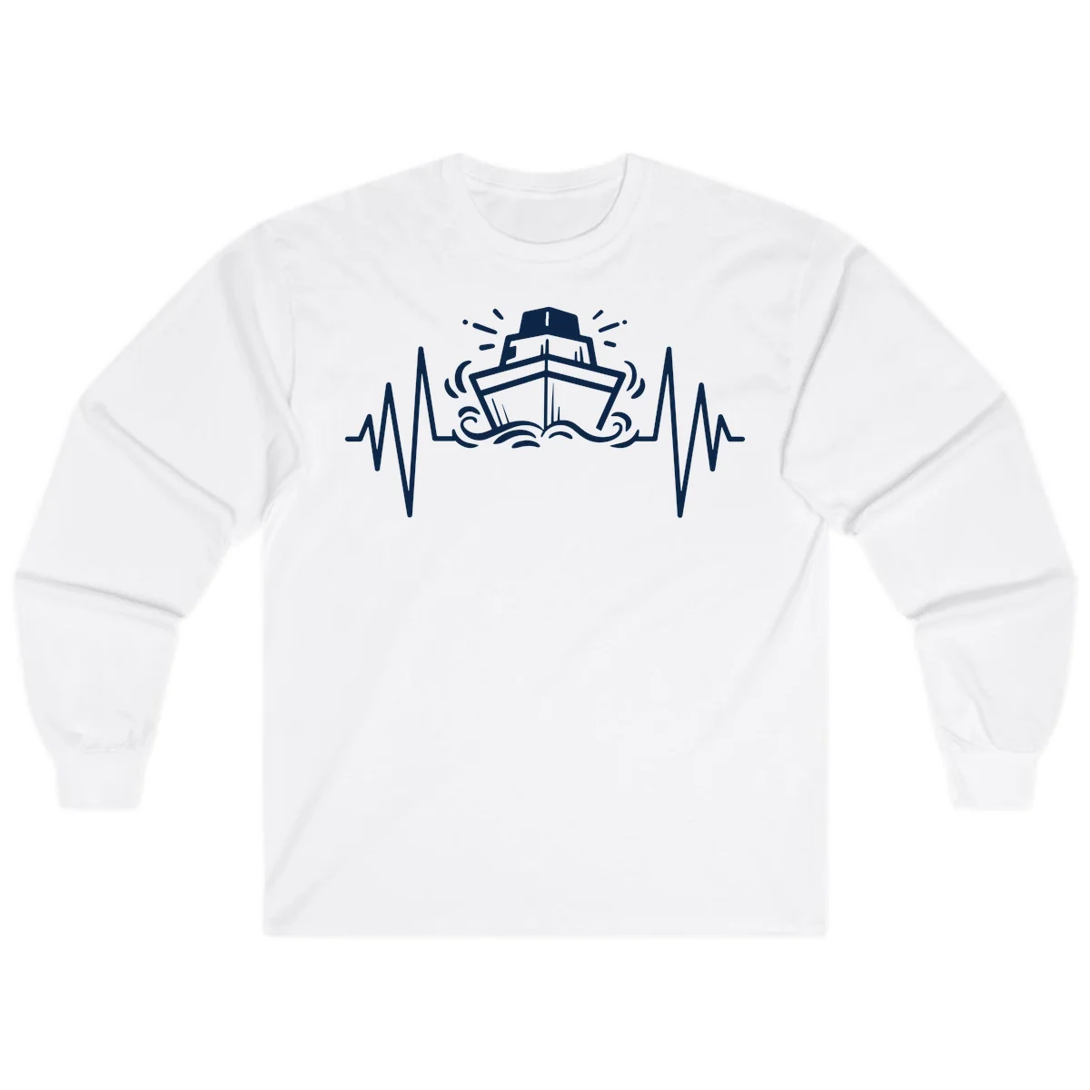Cruise Ship Heartbeat Nautical Long Sleeve Tee in White