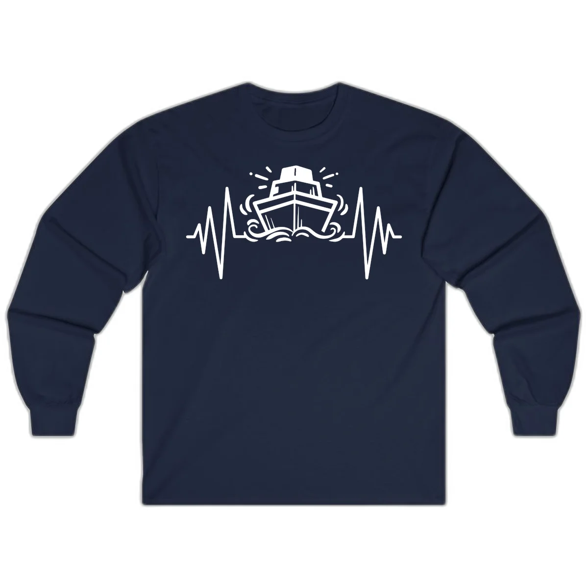 Cruise Ship Heartbeat Nautical Long Sleeve Tee in Navy