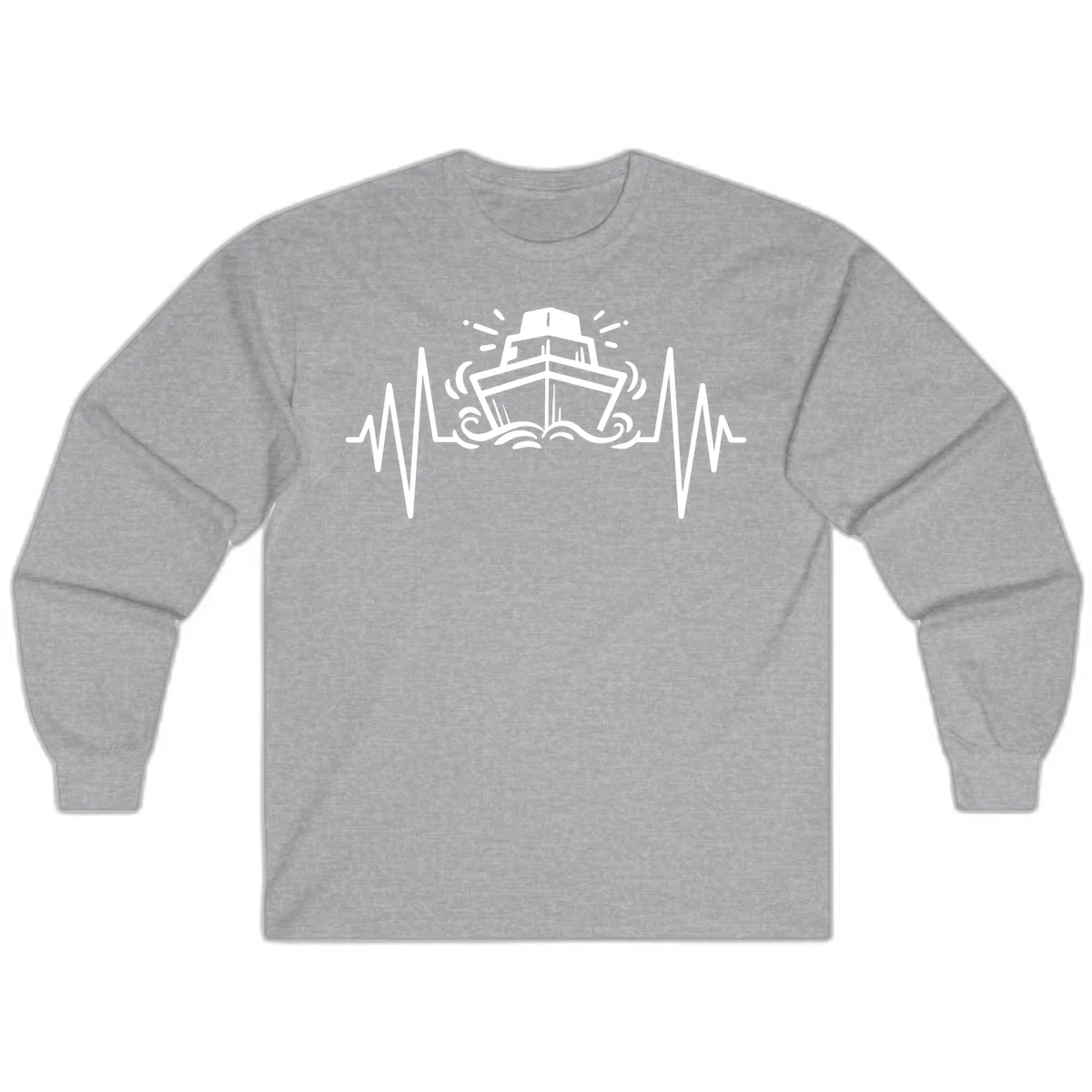 Cruise Ship Heartbeat Nautical Long Sleeve Tee in Sport Grey