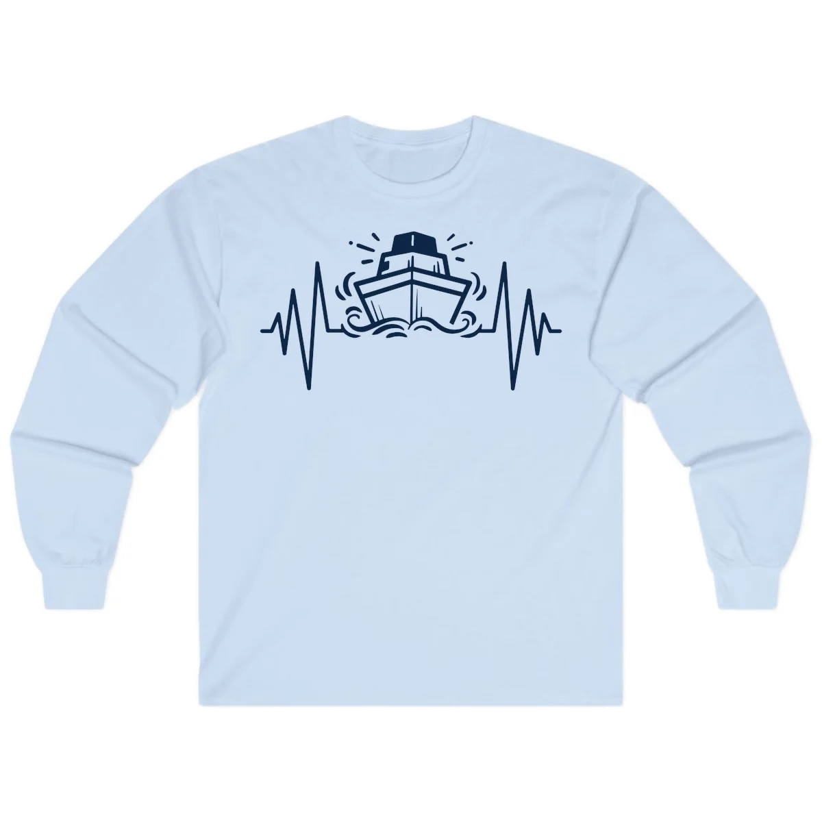 Cruise Ship Heartbeat Nautical Long Sleeve Tee in Light Blue