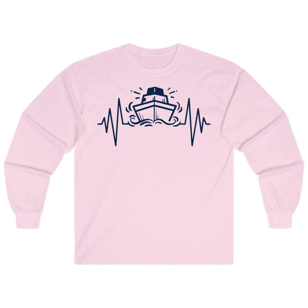 Cruise Ship Heartbeat Nautical Long Sleeve Tee in Light Pink